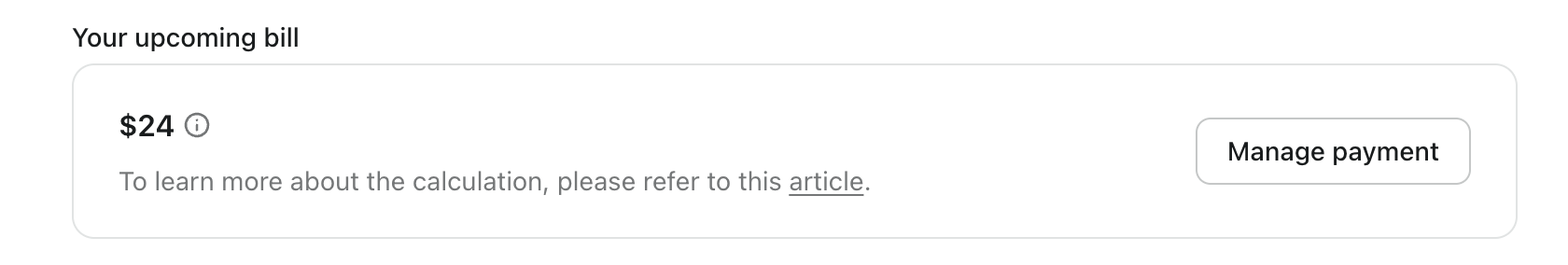 Informations sur la prochaine facturation