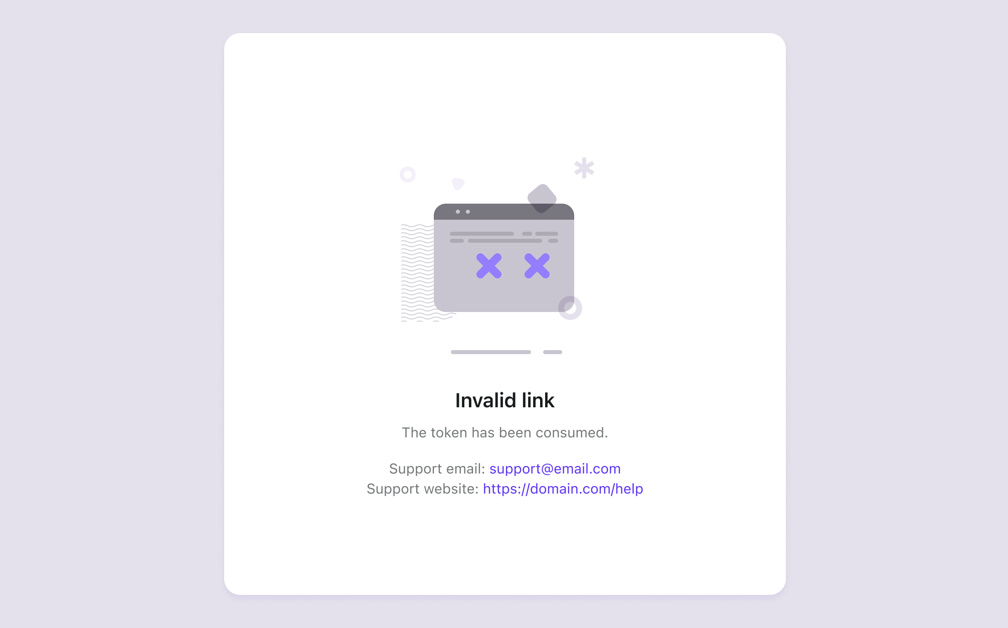 Pages d’erreur d’authentification avec informations de contact du support