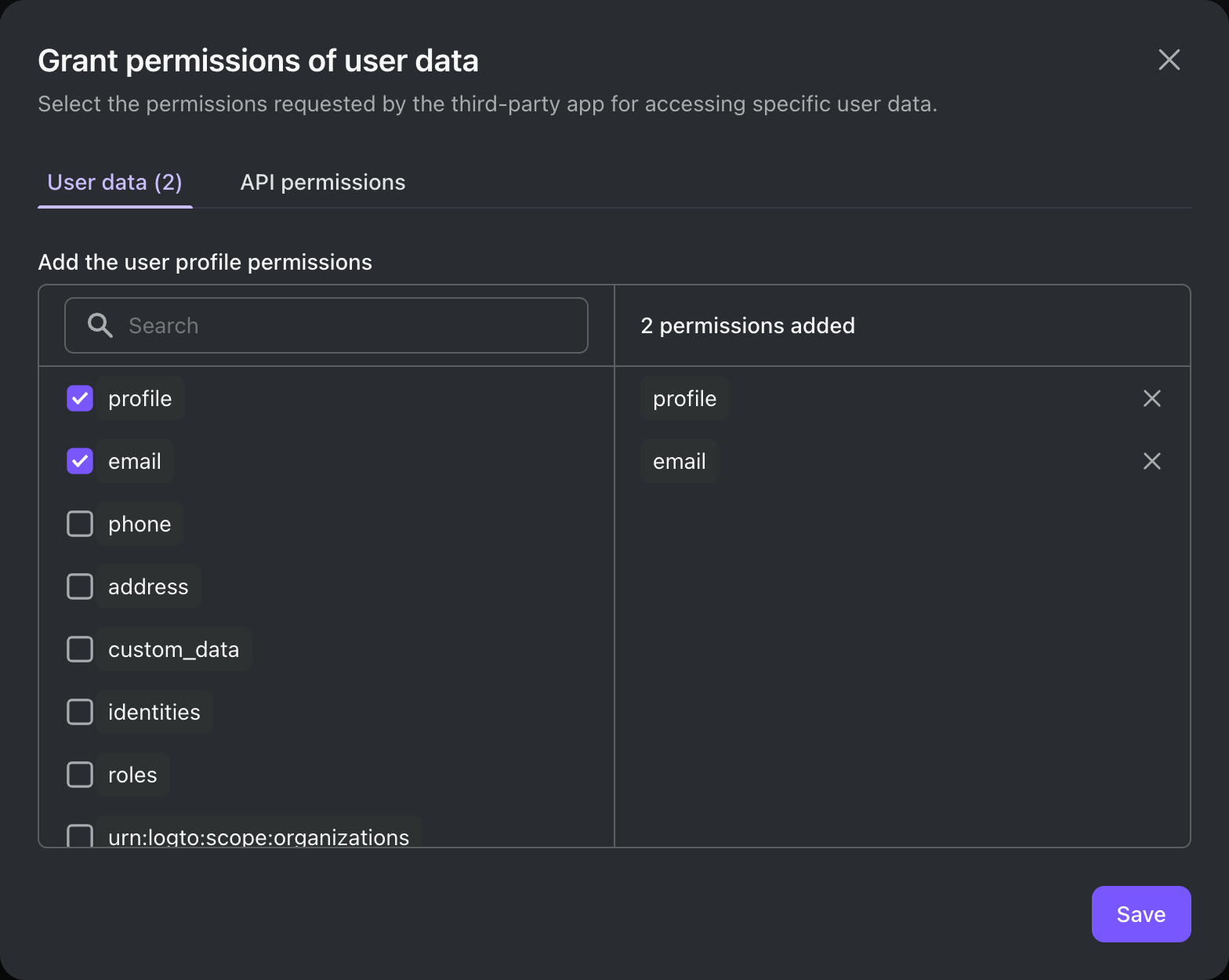 Permissions de l’application tierce